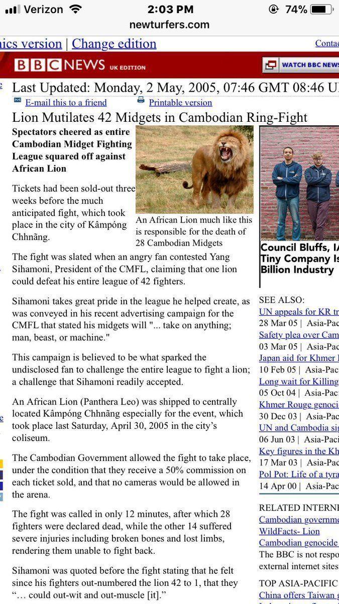 Entire cambodian midget fighting league squared off against african lion
